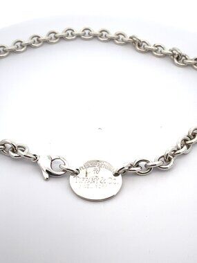 Tiffany & Co Sterling Silver Oval Tag "Please Return To" Necklace -15"